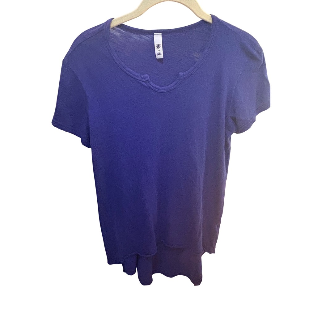 W by Wilt Royal Blue Slub Knit High-Low Split Neck Raw Hem Tee Shirt XS